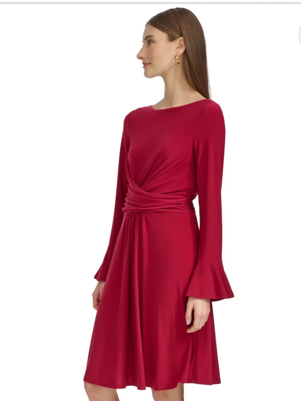 Harper rose women’s Wine bell Long-Sleeve Twist-Waist wrap Midi Dress boat neck - Picture 2 of 11